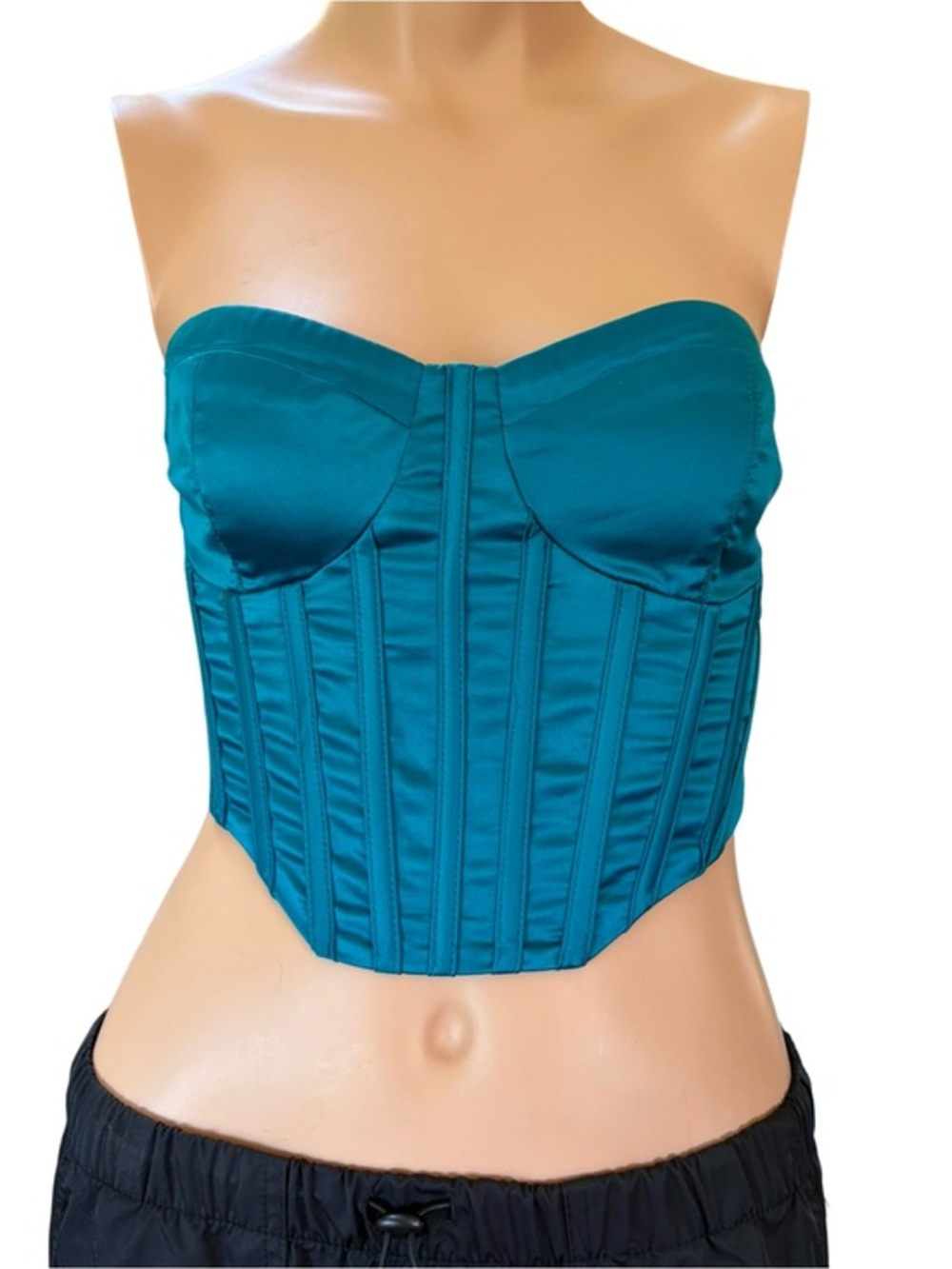 Garage Satin Corset Bustier Top Peacock Teal Strapless Boned Size P/S